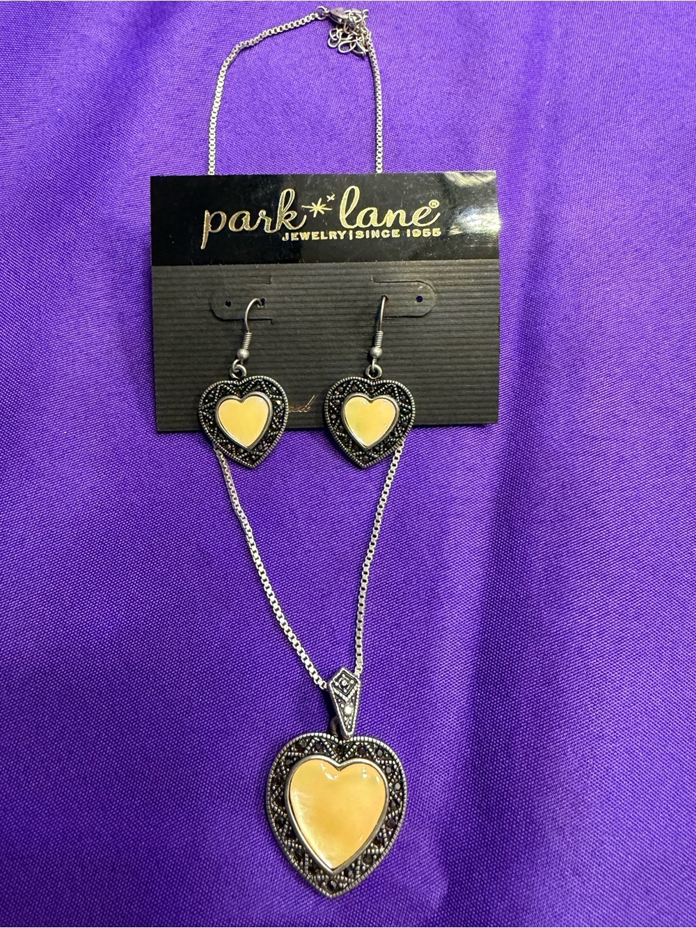 Park Lane Love Story Mother of Pearl Marcasite Necklace Earrings Set